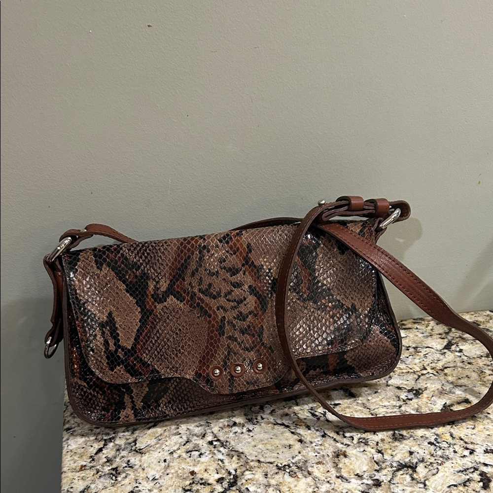Brown Snake Print Shoulder Bag